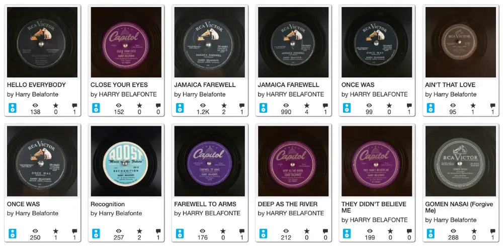 Screenshot of Harry Belafonte oldies re-digitialized